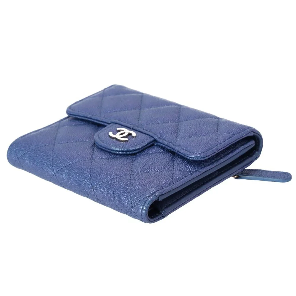CHANEL Matelasse Trifold Wallet Iridescent Blue Caviar Leather